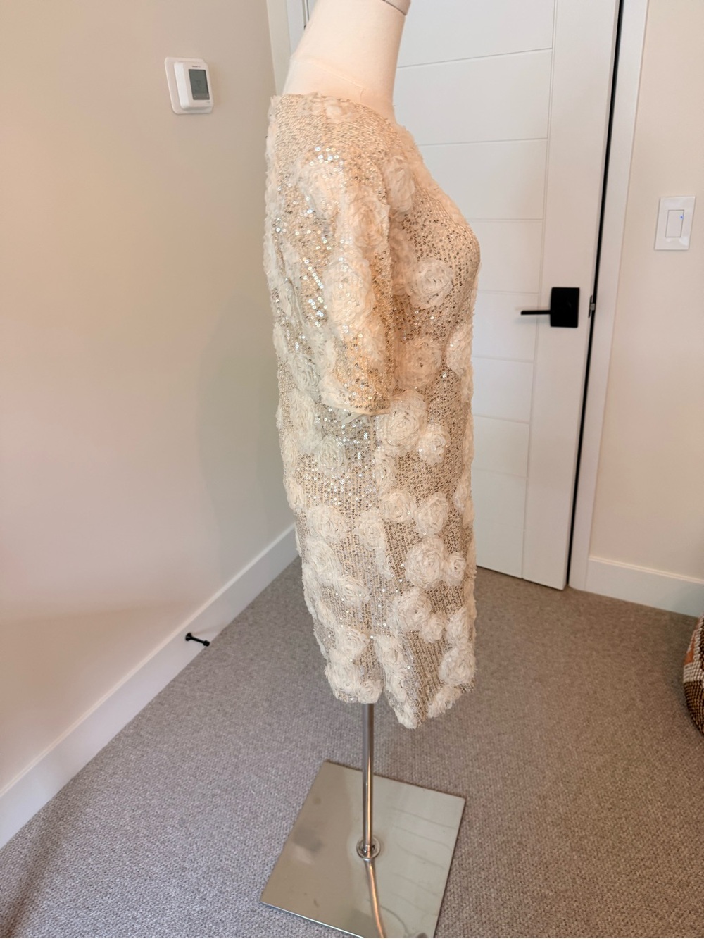 Baltic Born Sequin Dress with Floral Appliqués in Cream and Champagne - Picture 3 of 9